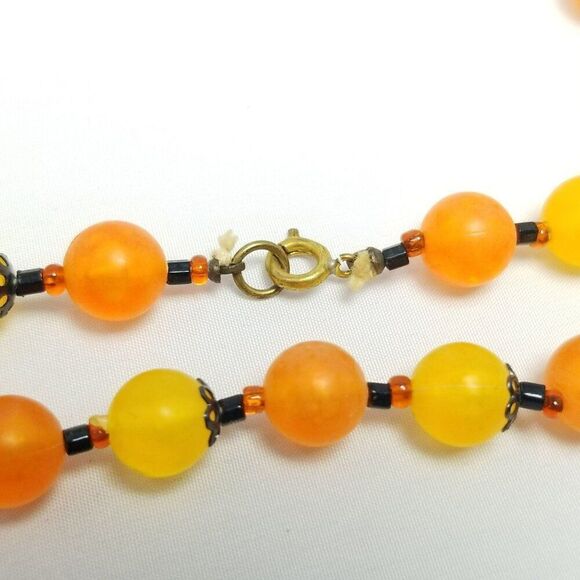 Vintage Long Orange Yellow Plastic Beaded Necklace, Single Strand, 60s Style - Picture 4 of 8